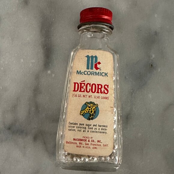 Vintage House Of McCormick Decors Silver Dragees Giraffe Label Bottle Baking Mem - Picture 2 of 13